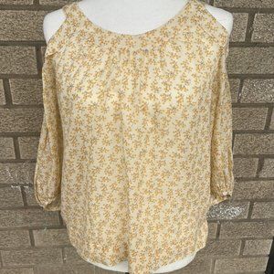 Meadow Rue Anthropologie Yellow Cold Shoulder Floral Top Blouse Size 0. Cotton